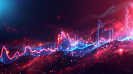 Pulsating Market Momentum Dynamic Financial Graph Illuminated with Vibrant Red and Blue Neon Lines