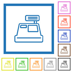 Cash register outline flat framed icons