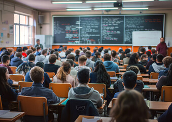 Fototapeta premium University Lecture Hall Filled with Students, representing education, learning, and academic environments