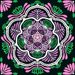 Floral mandala on black background 