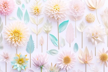 Flowers paper cut design. Beautiful spring paper cut flowers on soft color background. Valentine's Day, Birthday, Happy Woman Day, Mother's Day. Holiday poster and banner with flower papercut