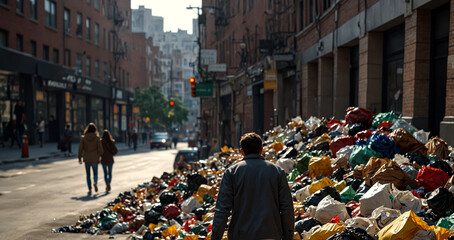 Obraz premium Uncollected garbage in the streets. Urban and Environmental Pollution.