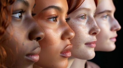 Obraz premium A diverse group of women with different skin tones and types, celebrating beauty and diversity in facial skin