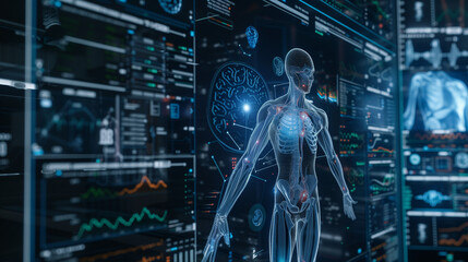 AI-Powered Medical Diagnostics System Analyzing Patient Data in an Advanced Healthcare Technology Setting