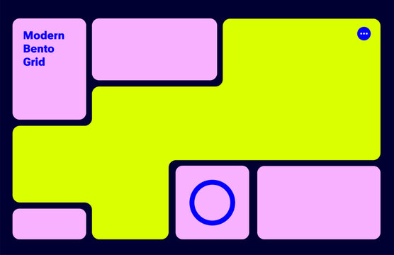 Modern Bento grid web layout with y2k. Trending bento brick Ui UX template. Web comics grids, various panel arrangements and different size tiles vector set.Liquid shapes