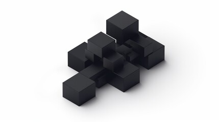 Fototapeta premium Black cubes arranged in a random pattern on a white background.