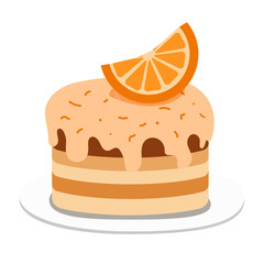 Orange cake. Sweet dessert. Layered fruit cake. Vector illustration isolated on white background