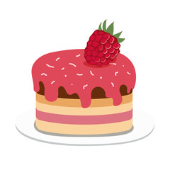Raspberry cake. Sweet dessert. Layered fruit cake. Vector illustration isolated on white background