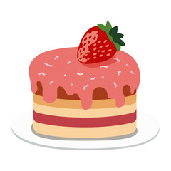 Strawberry cake. Sweet dessert. Layered fruit cake. Vector illustration isolated on white background