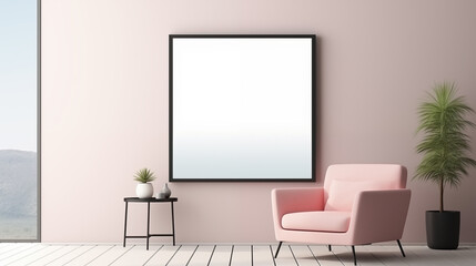 Pastel Living Room with Pink Armchair and Large Frame