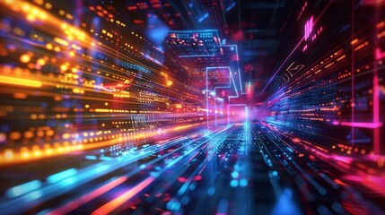 Obraz premium A futuristic abstract background with neon lights and digital elements, suggesting technology and innovation