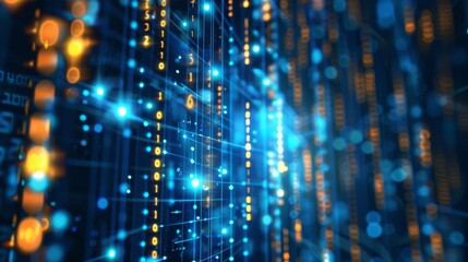 Obraz premium A futuristic digital matrix background with glowing lines and numbers, evoking themes of technology and innovation