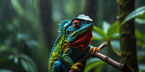 photo Exotic Reptile of chameleon with various colors of nature