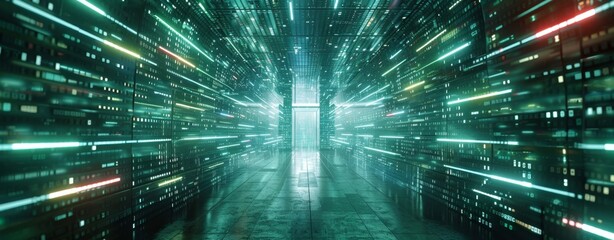 Fototapeta premium abstract background, metaverse and technology, laser and geometric theme abstract background, light glow in dark space, Generative Ai