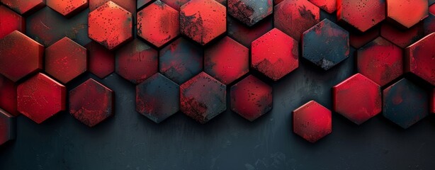 red black hexagonal geometric wall pattern design grungy rustic background