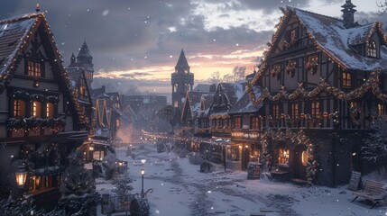 Naklejka premium Old European Town Square During Christmas Market