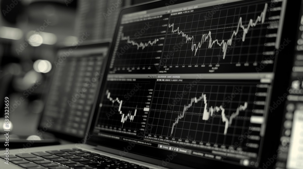 Leinwandbilder a laptop displaying stock market data and performance graphs, illustrating the use of technology in 