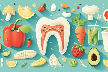 Naklejka premium Colorful Infographic of Top 10 Foods for Healthy Teeth with Fun Illustrations and Facts