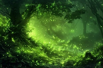 Ultra HD Green Organic Bio-luminescent Forest Suitable for Application, Desktop, Banner Background, Print Backdrop, and Other Print and Digital Work Related