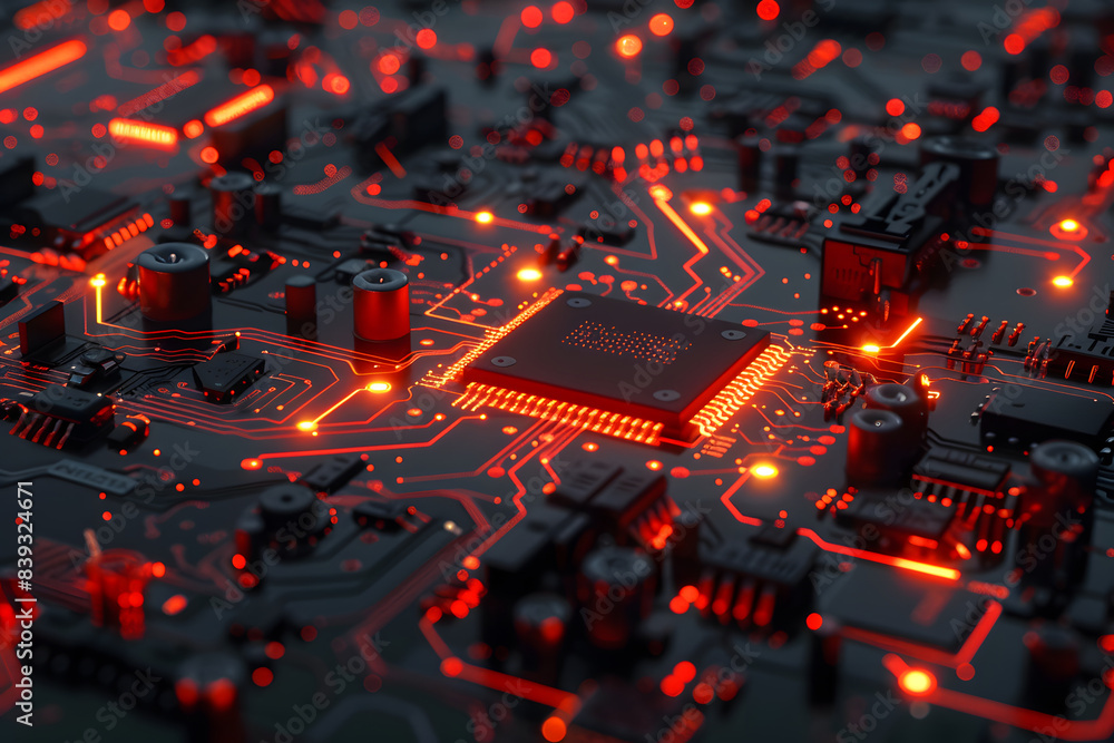 Poster abstract futuristic background of technology,circuit board patterns and glowing lights,symbolizes mo