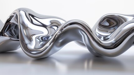 3D render of fluid metal shapes, twisted silver and shiny chrome, isolated on white background, in the style of close