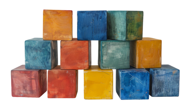 Stack of painted wooden blocks