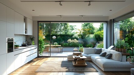 High-end Contemporary Open open-plan kitchen Area and Lounge. 