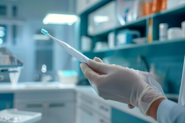Dentist Demonstrating Modern Toothbrush in Bright Clinic Setting for Oral Health Education