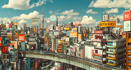 Naklejka premium Panorama of the city in anime. Generative ai