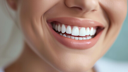 Fototapeta premium young woman with flawless teeth showing a radiant smile in a sleek dental office