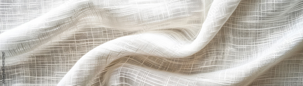 Poster close-up of soft, flowing white fabric with intricate, delicate patterns creating a textured and ser