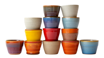 A collection of colorful ceramic bowls stacked in a visually pleasing pattern
