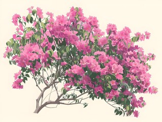 Lush and Vibrant Pink Bougainvillea Bush in Full Bloom Capturing the Essence of Tropical Botanicals
