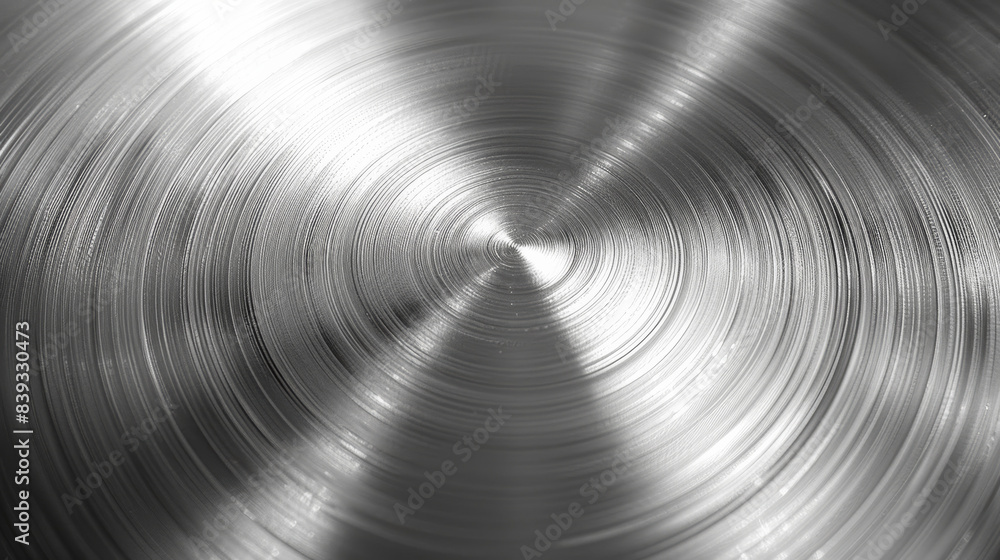 Poster close-up of a polished metal surface with concentric circular patterns, creating a modern, industria
