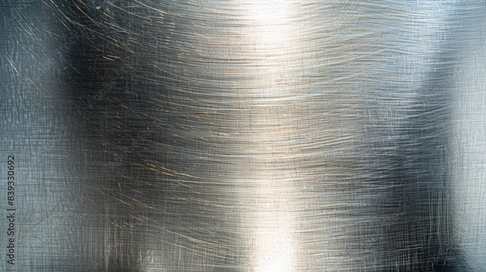 Wall mural close-up of brushed metal texture with light reflections, showcasing intricate patterns and a modern