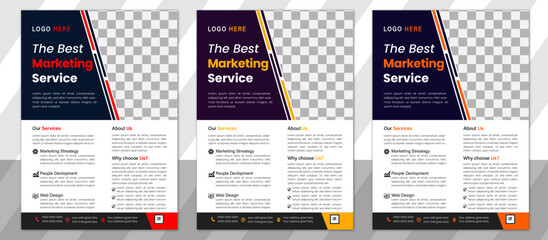 a bundle of 3 templates of different colors a4 flyer template, corporate business flyer template design set with red, orange, green color,  advertise, Vector illustration design.
