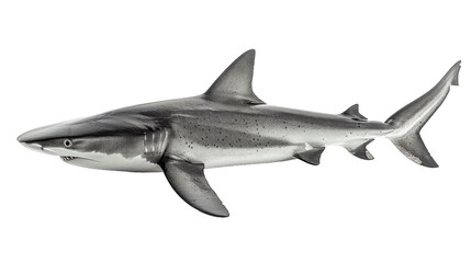 Fototapeta premium A Grey Reef shark swimming against a white background