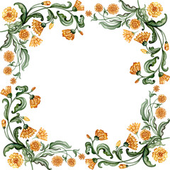 Yellow meadow flowers frame.Square frame for menu, decor, scrapbooking, floristic labels etc. Cutout on white.