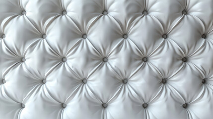 Fototapeta premium Luxurious white leather upholstery, close-up view of tufted pattern with buttons, showcasing elegance and sophisticated design for stylish decor.