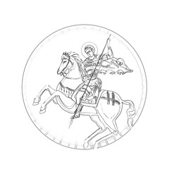 Obraz premium Saint Demetrius. Religious coloring page in Byzantine style on white background