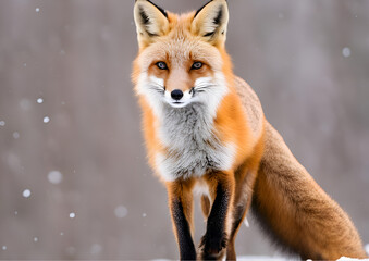 Fototapeta premium A happy red fox in the snow