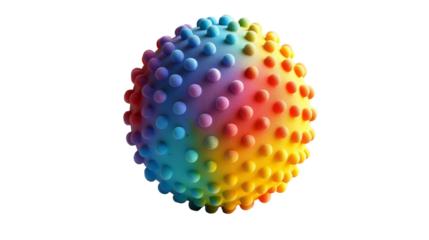 A rainbow spiky rubber ball isolated on a white background