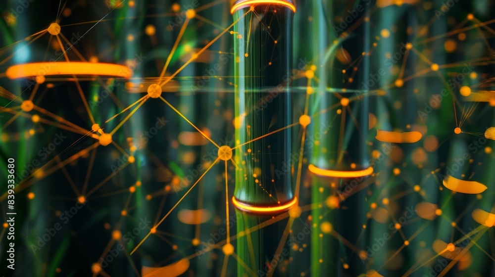 Poster abstract network connection with green background and orange glow