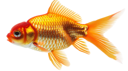 A single goldfish swimming in a white tank