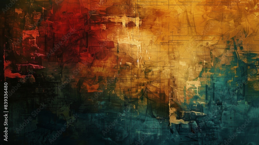 Poster a rich, textured abstract background with layers of color and depth, providing a visually engaging e