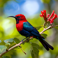 Obraz premium A Crimson Sunbird doing flight