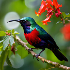 Fototapeta premium A Crimson Sunbird doing flight