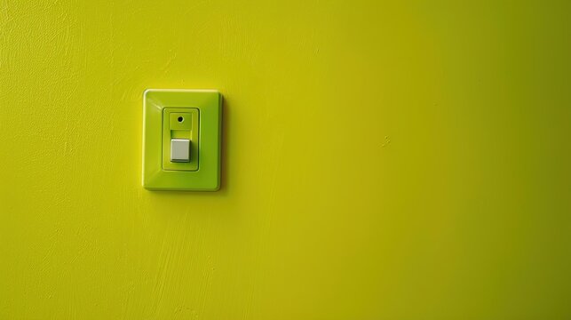 A safety switch with an emergency stop button, arranged on a solid lime green background, highlighting its importance in quickly shutting down electrical equipment in case of emergencies.