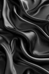 Obraz premium A close-up of smooth, flowing black satin fabric with intricate folds and rich texture, creating a luxurious and elegant appearance.