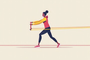 Obraz premium Side view of elderly African American woman with resistance band, wearing tracksuit, dedicated to health and exercise